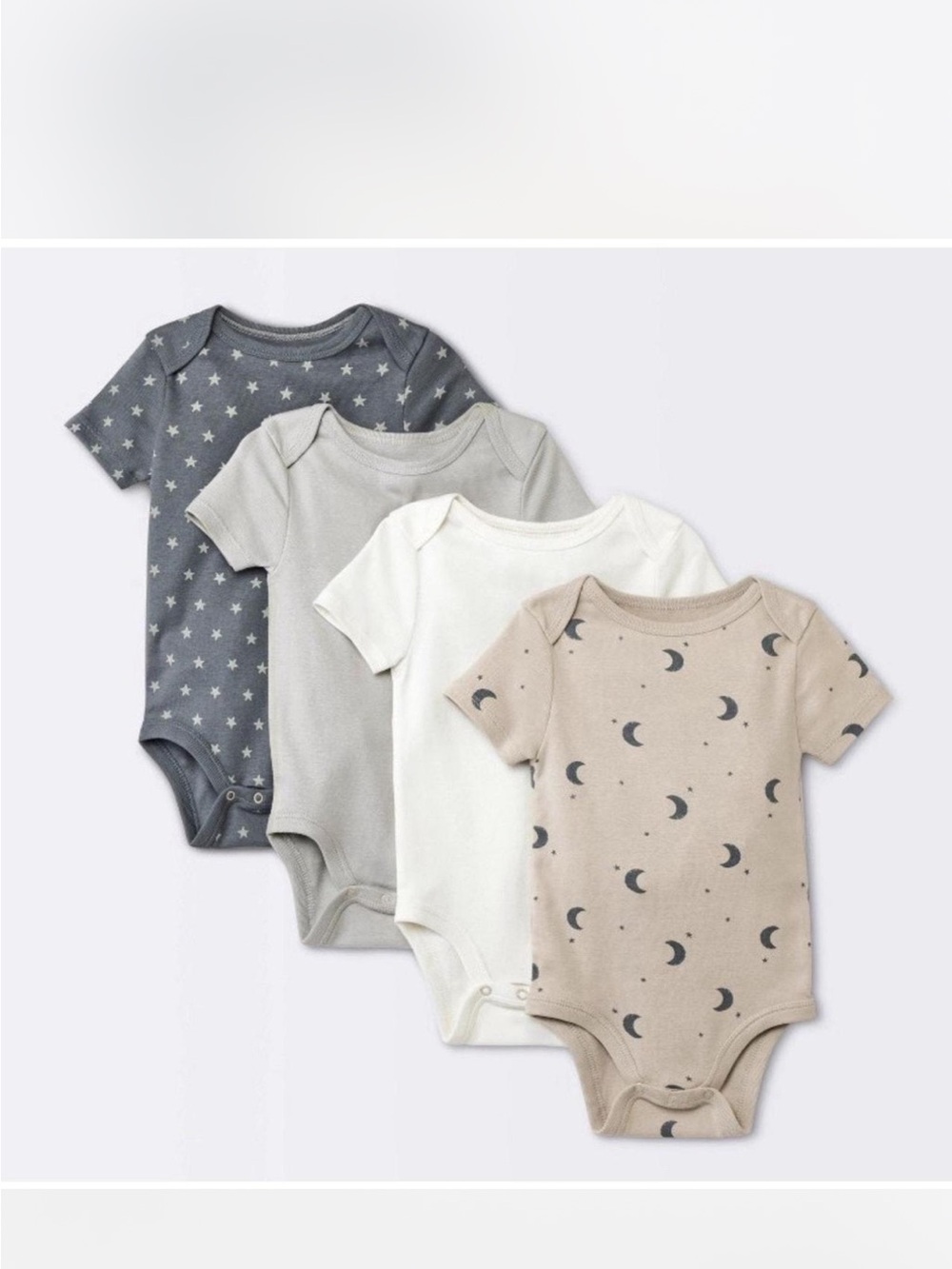 Unisex Neutral Moon & Star Short-Sleeve Baby One-Piece 4-Pack